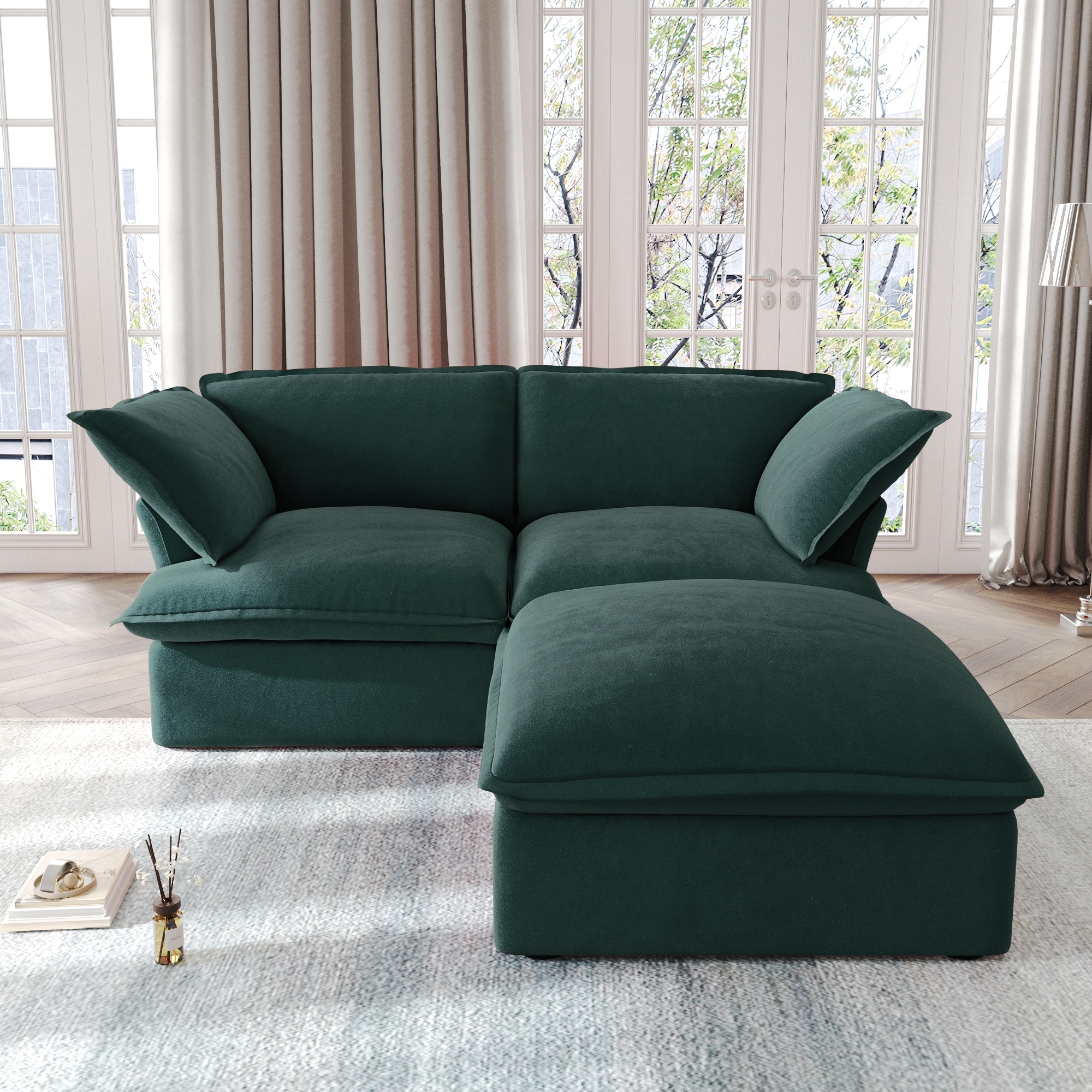 Modular Sectional Sofa Couches, 82.66" Velvet Loveseat Sofa with Ottoman