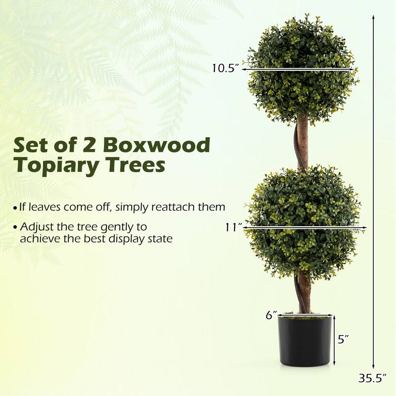 Gymax Set of 2 Artificial Double Topiary Ball Trees 3 FT Faux Boxwood