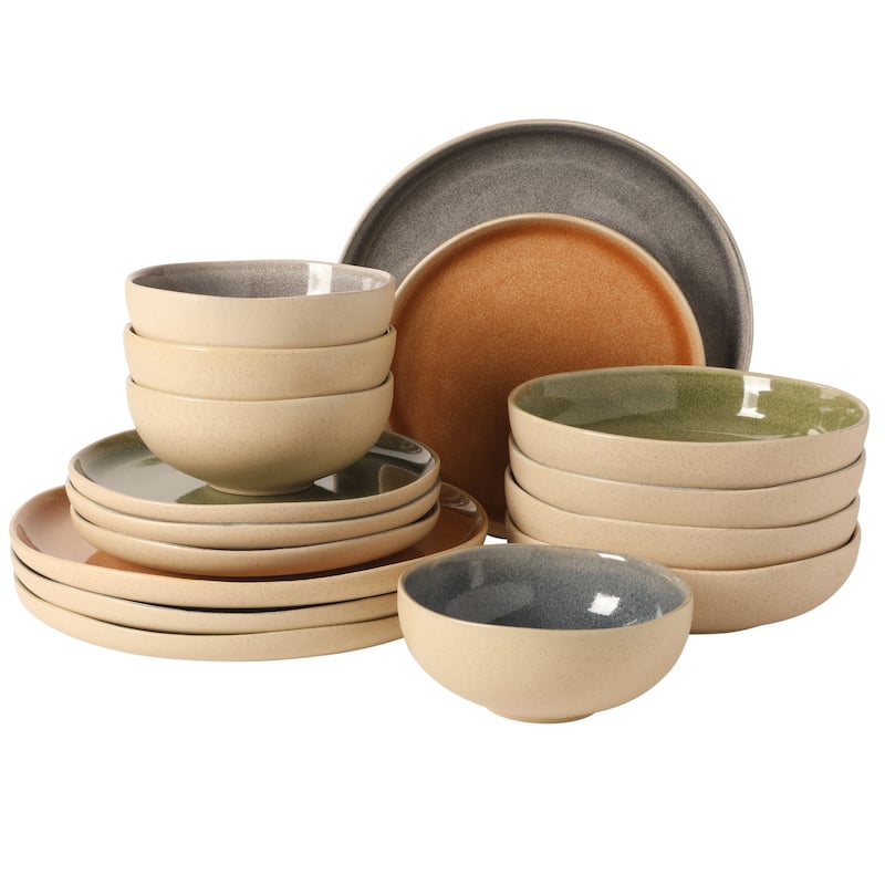 Gibson Elite Manila Bay 16-Piece & 12-Piece Stoneware Reactive Glaze Modern Artisan Dinnerware Set, Service for 4 - Multi