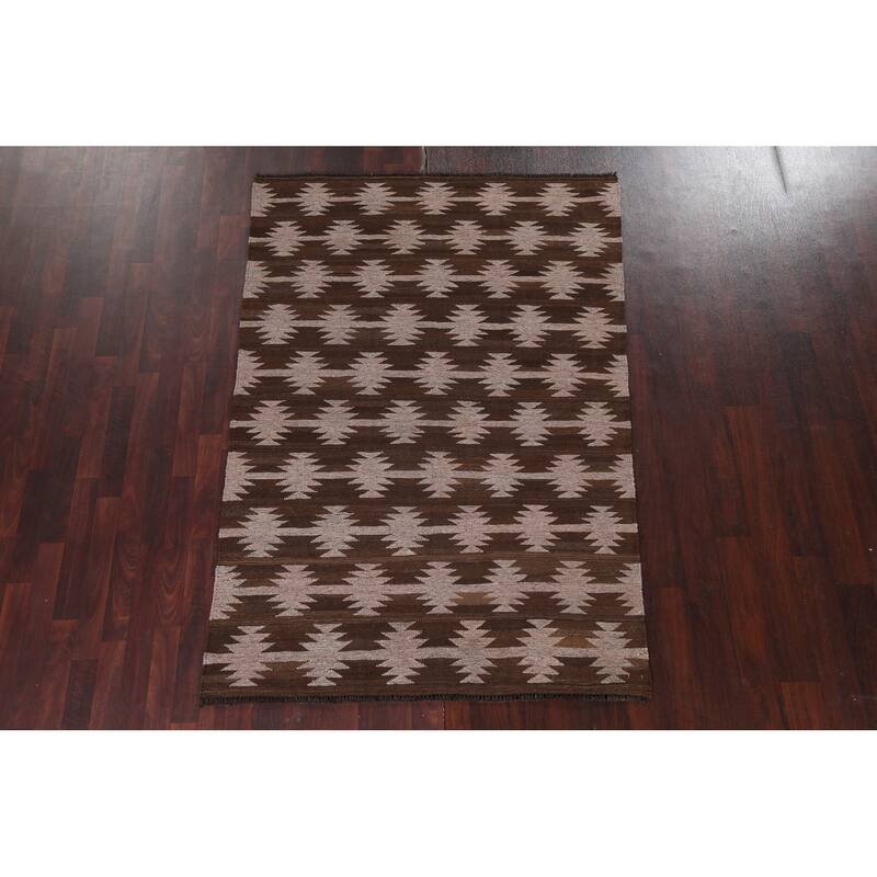 Natural Dye Tribal Geometric Kilim Oriental Area Rug Wool Hand-woven - 4'9" x 6'11"