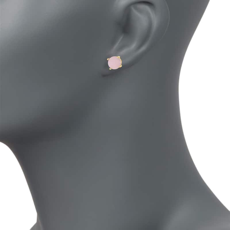 18K Yellow Over Sterling Silver 8mm Round Genuine Gemstone Stud Earrings