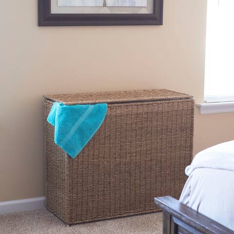 Household Essentials Seagrass 3 Bag Sorter Hamper, Natural 28.25H x 33W x 14D