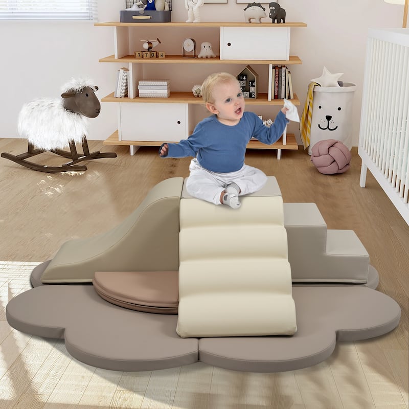 6PS Soft Foam Climber Play Set - Baby Crawling & Climbing Blocks, Activity Toys for Child Development, Non-Slip Foam Structure - Grey