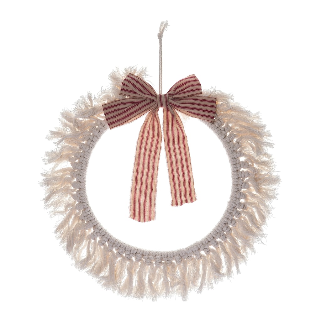 Transpac Polyester 15.7 in. Sand Christmas Macrame Modern Wreath