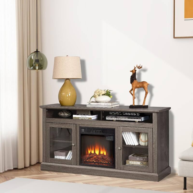 Roomfitters Contemporary TV Media Stand, Modern Entertainment Console, Up to 65" TV, Open & Closed Storage Space - Dark Walnut