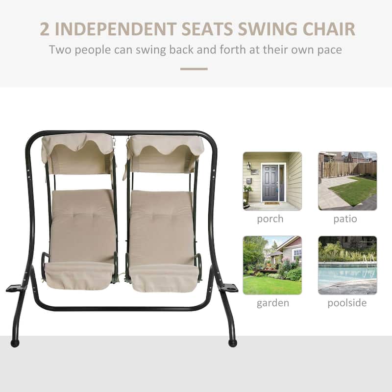 Outdoor 2 Person Steel Patio Hanging Swing Seat with Overhead Shade Protective Canopy & Solid Comfortable Design