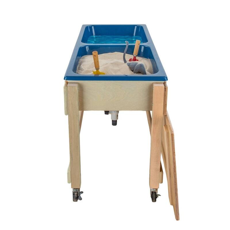 Kids Double Tub Sensory Table with Lid & Dual Drains - Birch Wood Indoor Play Activity Table