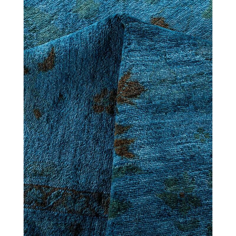 Overton Hand Knotted Wool Vintage Inspired Modern Contemporary Overdyed Blue Area Rug - 9' 1" x 11' 6"