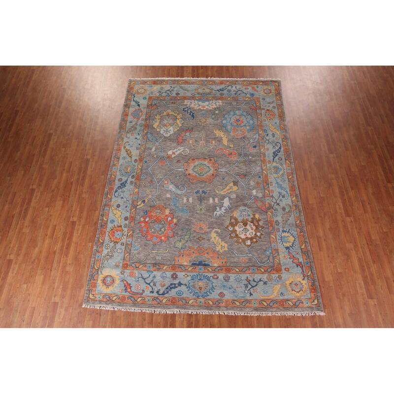 Gray Oushak Indian Area Rug Handmade Wool Carpet - 8'7"x 12'3"