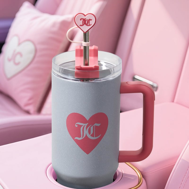 Juicy Couture Jetsetter Hydration Stainless Steel Tumbler with Handle and Straw With Topper