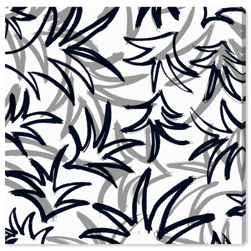 Wynwood Studio Canvas Abstract Navy and Grey Pinaple Leaf White and Modern & Contemporary Wall Art Canvas Print