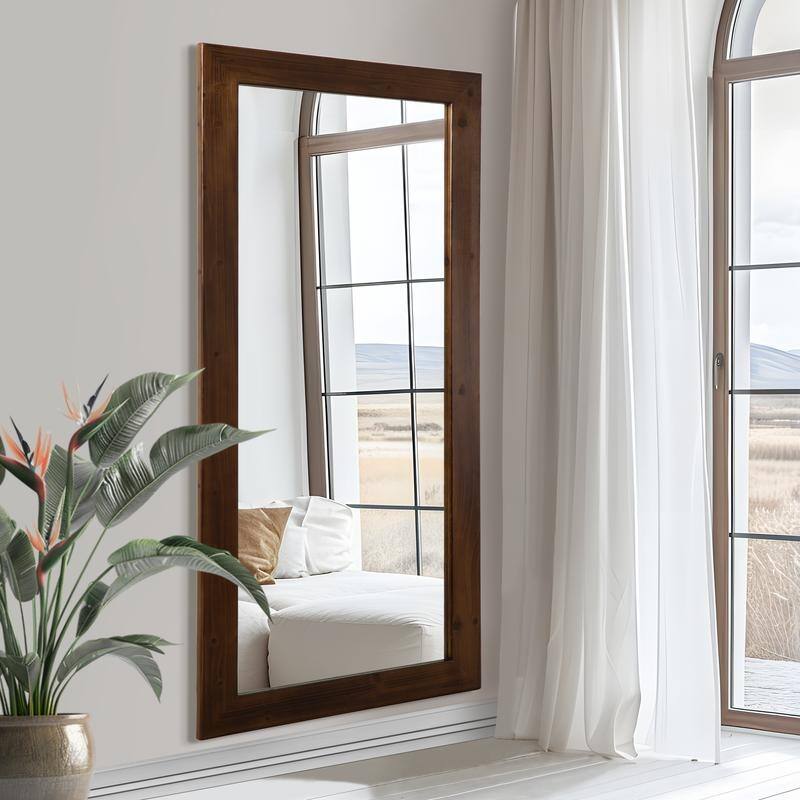 Full Length Rectangular Solid Wood Framed Wall Mirror in Walnut - 71"x31"