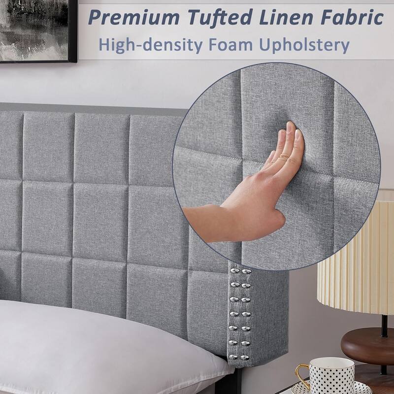 Javlergo Queen/King Size Adjustable Upholstered Headboard, Modern Wingback Headboard with Double Nailhead Trimming