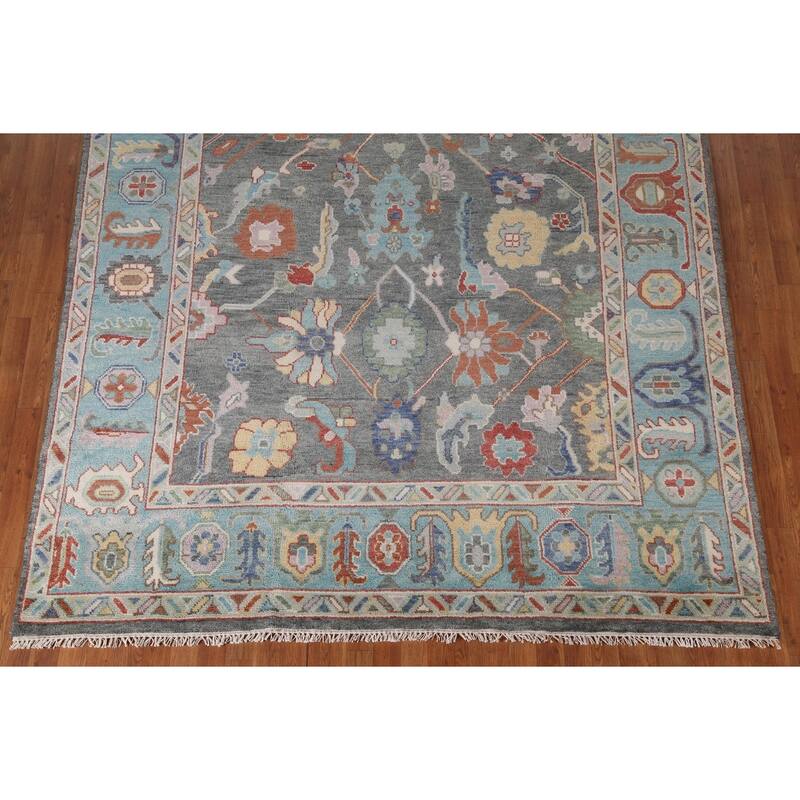 Gray Floral Oushak Oriental Area Rug Wool Carpet - 7'9"x 9'11"