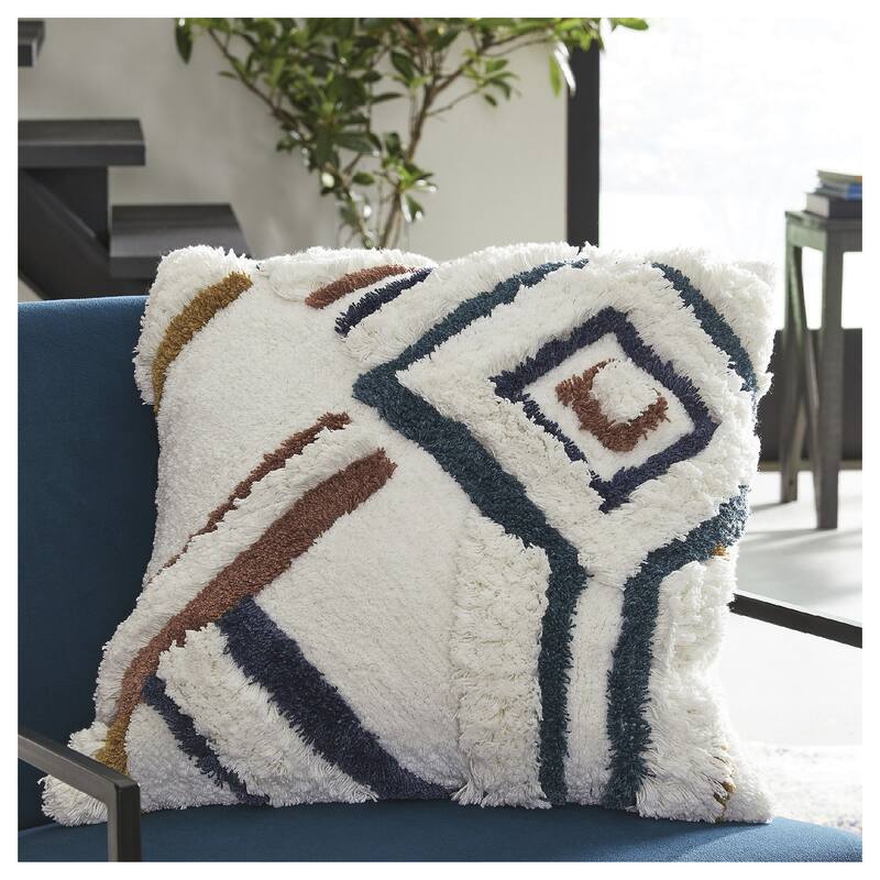 Signature Design by Ashley Evermore White/Blue Pillow (Set of 4) - Pillow Sets - 20"W x 5"D x 20"H - Polyester - White/Blue - Set of 3 or More