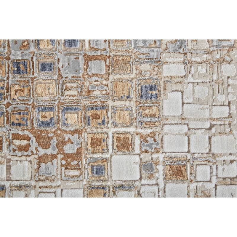 Corben Contemporary Mosaic Rug, Silver Gray/Brown, Area Rug