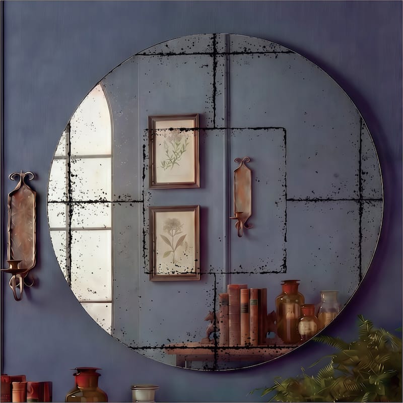 Round wall-mounted mirror - Black,White