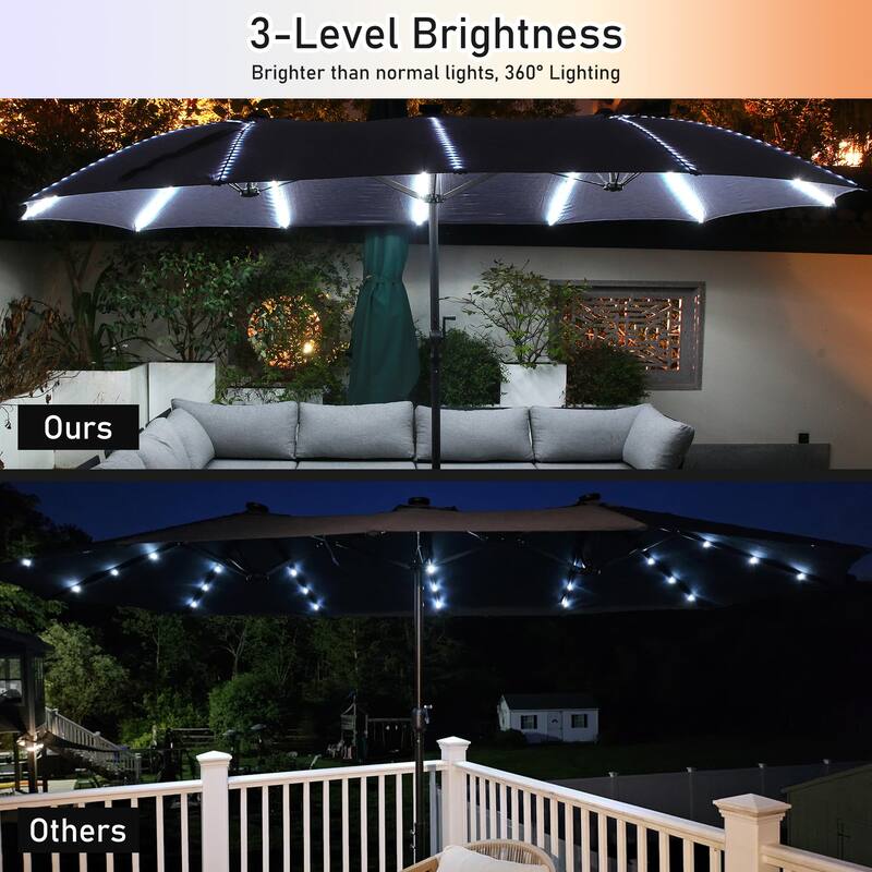 180'' x 108'' Rectangular Fiberglass Lighted Market Umbrella with Base