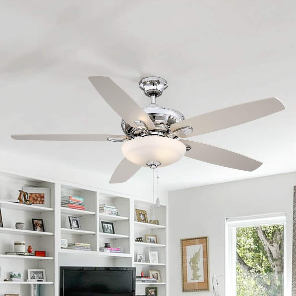 52-inch Brushed Nickel 5-Blade Ceiling Fan with Integrated LED and Pull Chain - 52 in. D x 52 in. W x 17 in. H