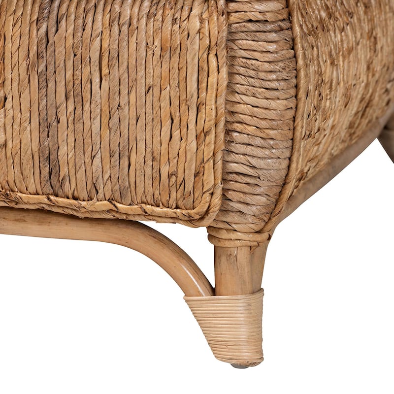 Roma Rattan and Seagrass Armchair with Cushions - Handwoven Lounge Chair with Wide Armrests and Sculptural Base, Boho Coastal