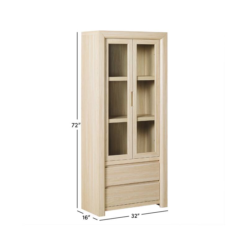 Walker Edison Modern Wood Bookshelf with Glass Doors and Drawer Storage