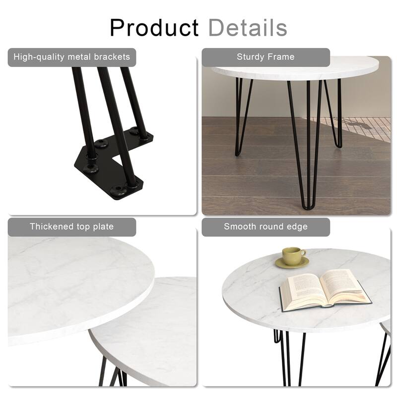 27.56" Round Nesting Coffee Table with Metal Base (Set of 2)