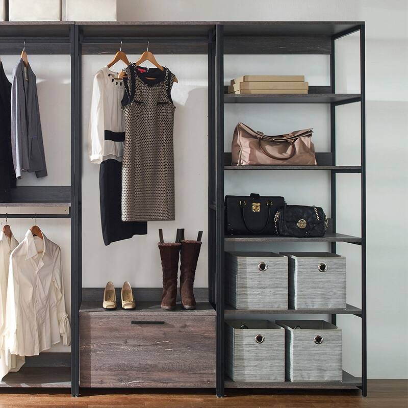 Veronica Wood and Metal Walk-in Closet System - 77.7"H x 111"W x 17.3"D