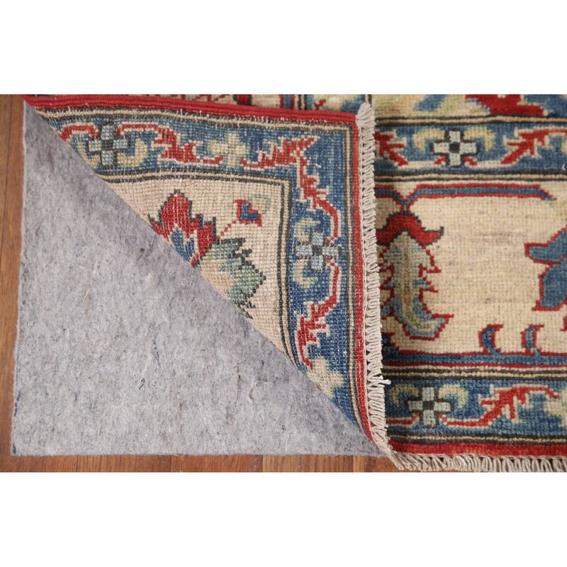 Hand Knotted Oriental 100% Wool Carpet Traditional Geometric Red Kazak Area Rug - 9' 7'' X 6' 7''