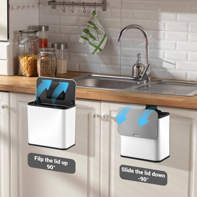 1.3-Gallon / 5 L Stainless Steel Trash Can with Charcoal Filter Lid and Hanging Hook Brown