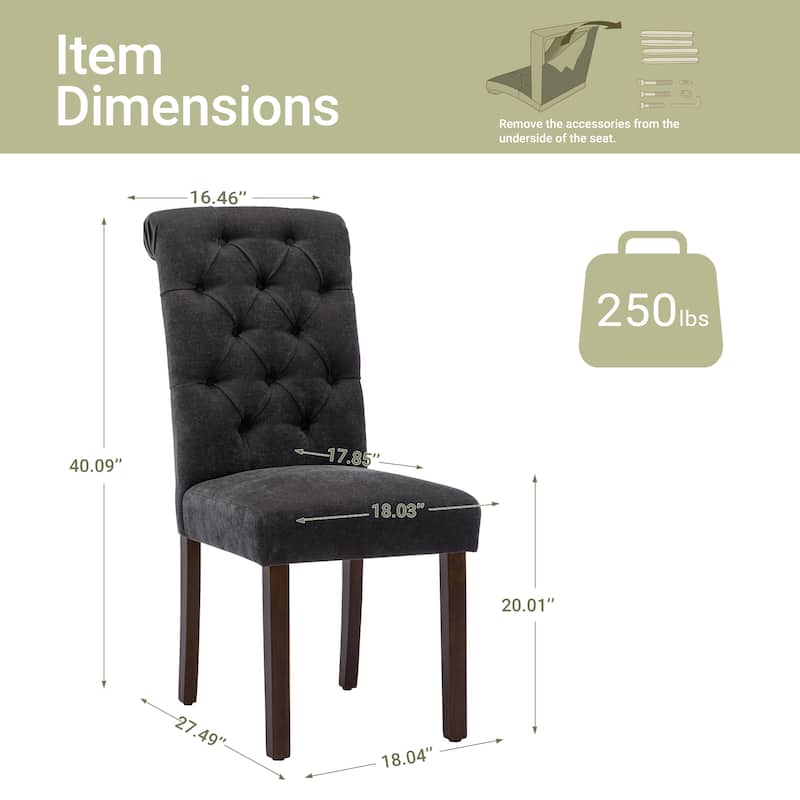 RENEWLINE Tufted Parsons Dining Side Chairs ,Upholstered Fabric Dining Chairs Kitchen Chairs with Padded Seat(Set Of 2)