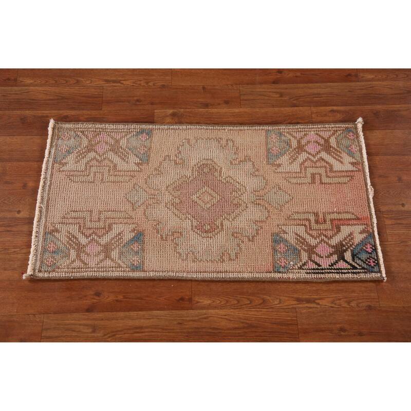 Hand Knotted Oriental 100% Wool Carpet Transitional Tribal Peach Anatolian Area Rug - 2' 10'' X 1' 6''