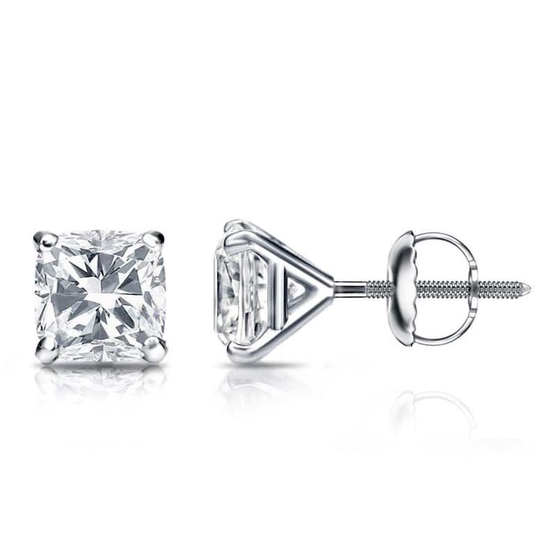 Auriya 14k Gold 2ctw Cushion Cut Diamond Stud Earrings (H-I, SI1-SI2) - White