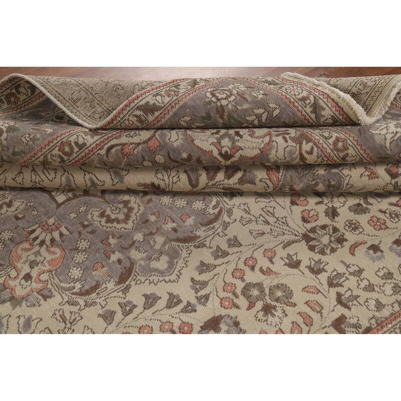 Tabriz Persian Vintage Rug Bedroom Hand-Knotted Wool Carpet - 8'5" x 11'2"
