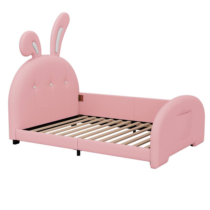 Twin size PU Rabbit Princess Bed with Headboard and Footboard,250LBS Capacity