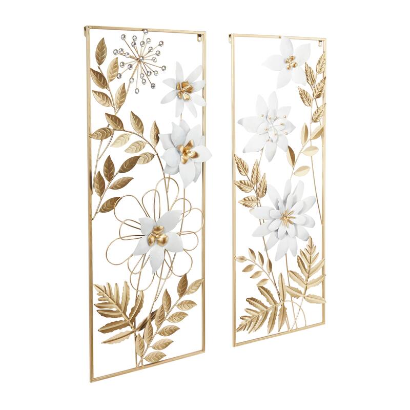 Metal Floral Wall Decor with Gold Frame - Set of 2 Gold - Roche River Decor