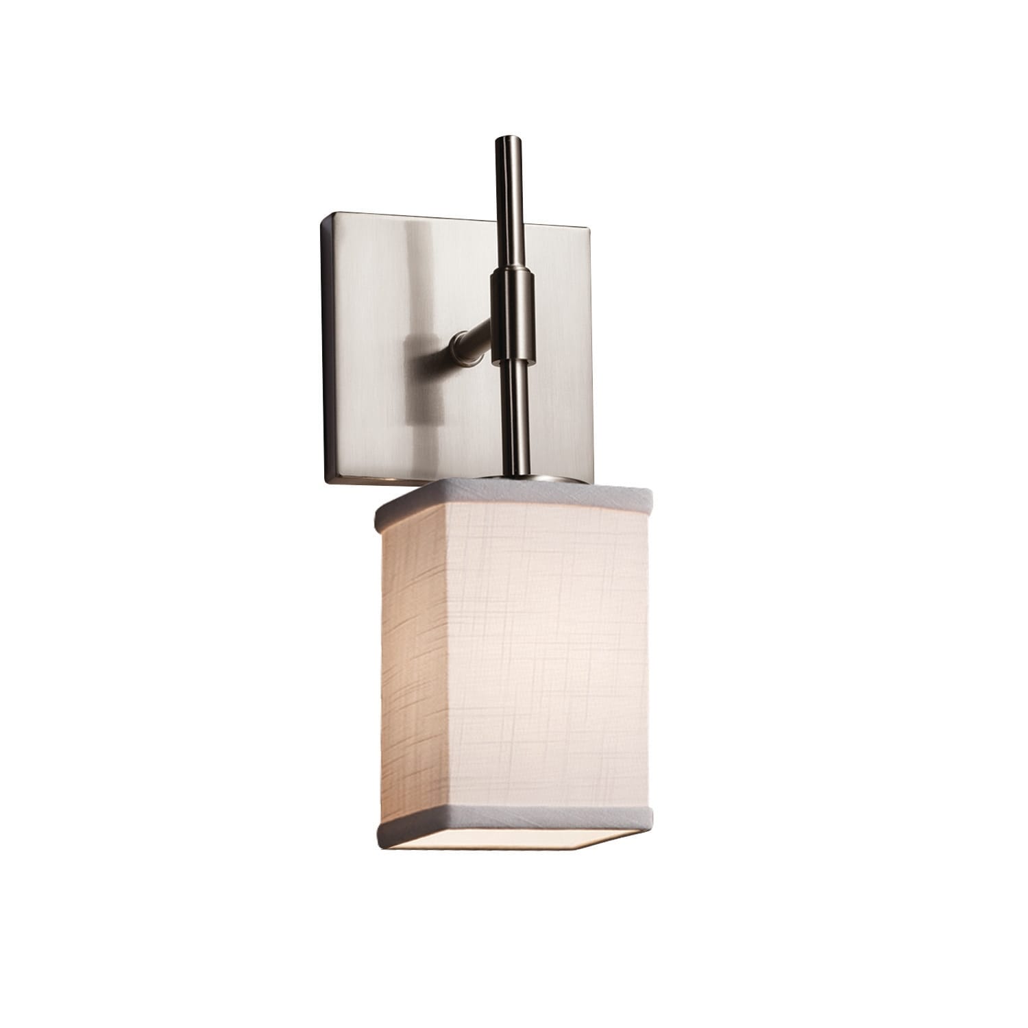 Justice Design Textile Union 1-light Brushed Nickel Wall Sconce (Tall), White Cylinder w/ Square w/ Flat Rim Shade