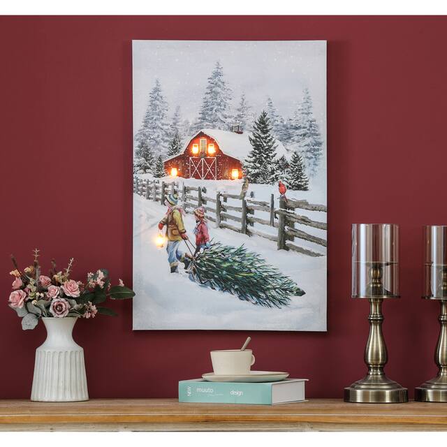 Christmas Tree Old-Fashion Winter Lighted Canvas Print - 23.62" H x 15.75" W x 0.98" D