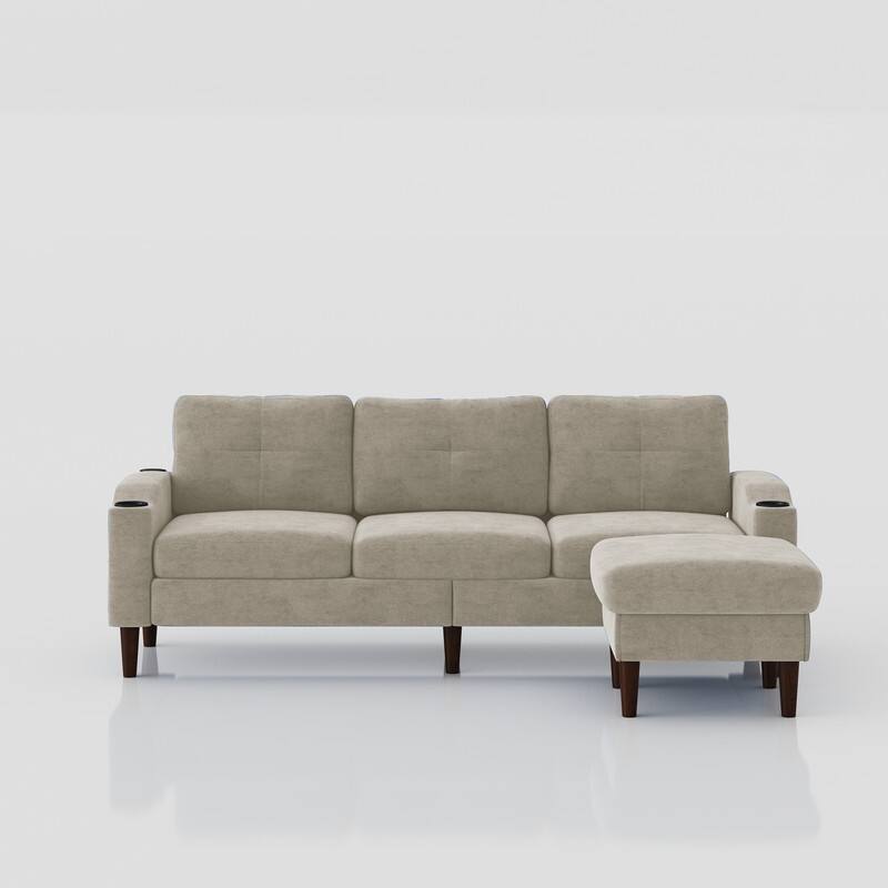Modern Convertible L-Shaped Sectional Sofa with Storage Footstool for Home Office