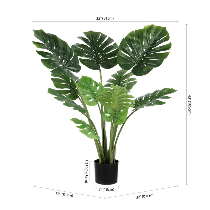 SAFAVIEH Zandra Faux Monstera 43-inch Potted Tree - 32" W x 32" D x 43" H - 32Wx32Dx43H