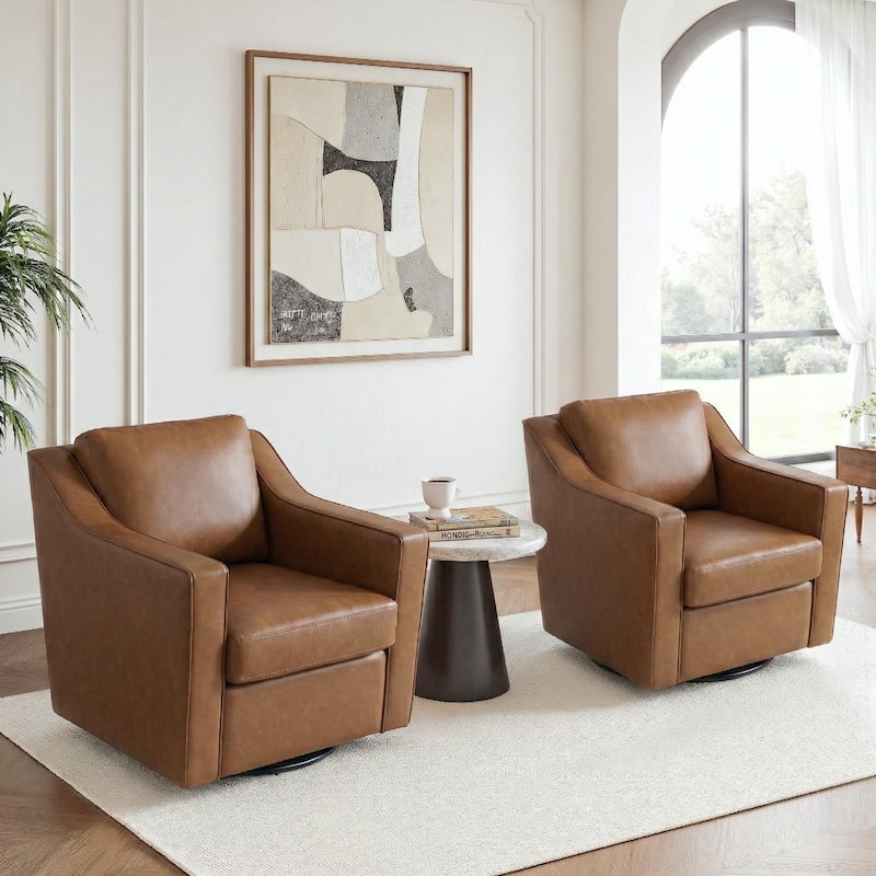 Chenille/Leather Swivel Barrel Chair(Set of 2) Modern Club Chair by UIXE