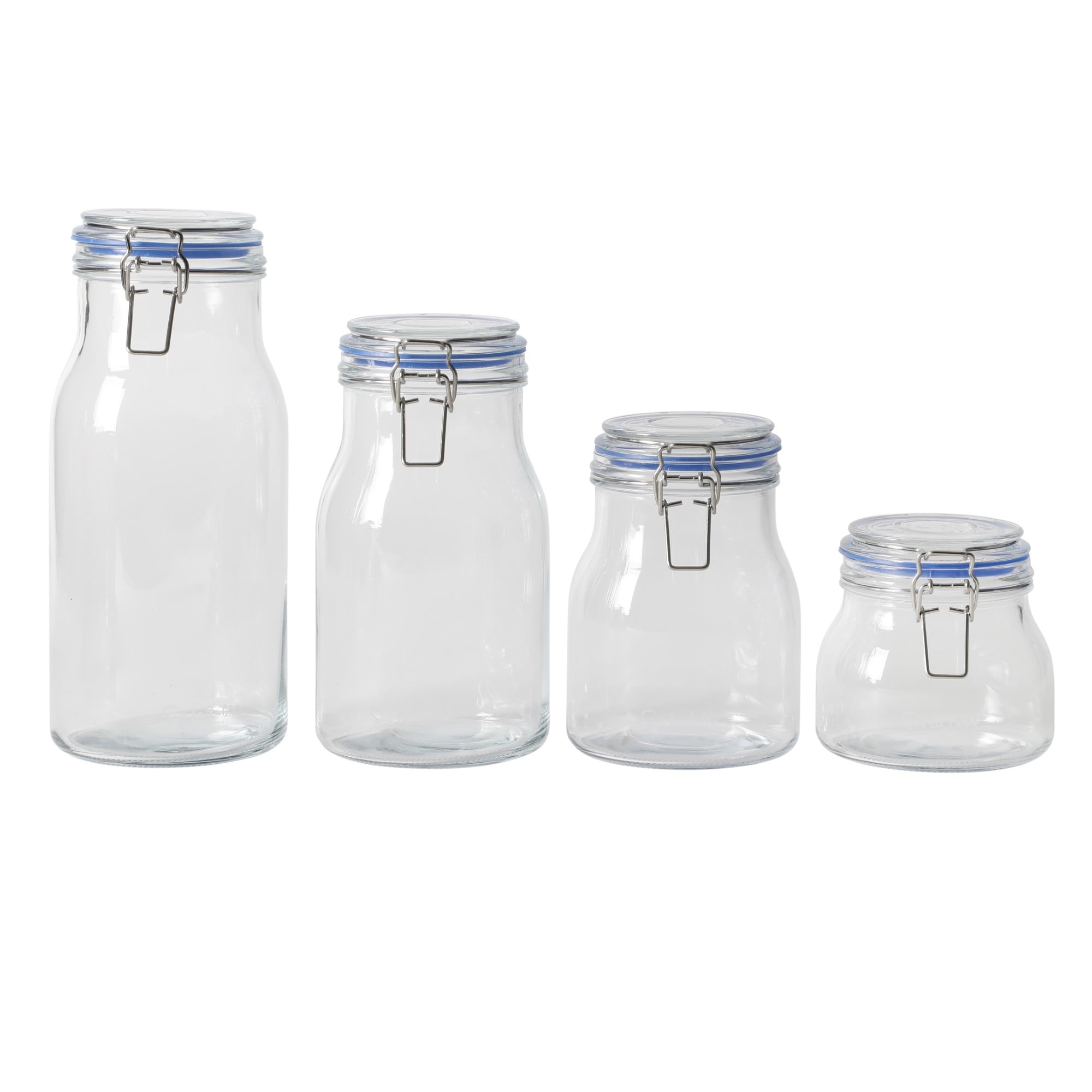 Sur La Table Lyon Court 4pc Glass Canister Set w/ Airtight Clamp Lids, Clear, 71-22.5 oz Sizes, Rubber Seal, Dishwasher Safe
