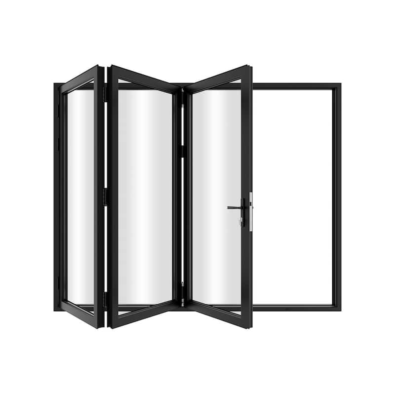 KaMic 108" x 80" 3 Panels Aluminum Folding Doors in Black, Folded Out from Right to Left Model #: FD3PBK10880-RL - Black