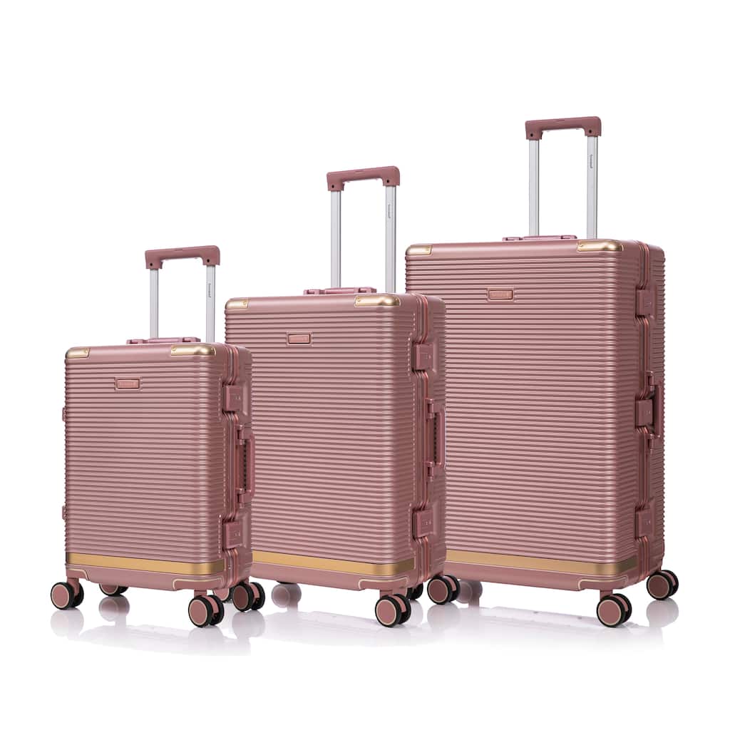 3-Piece, 20/24/28-Inch Modern Aluminum Alloy Luggage Set, Stylish Combination Lock Luggage, for Boarding Travel, Rose Gold