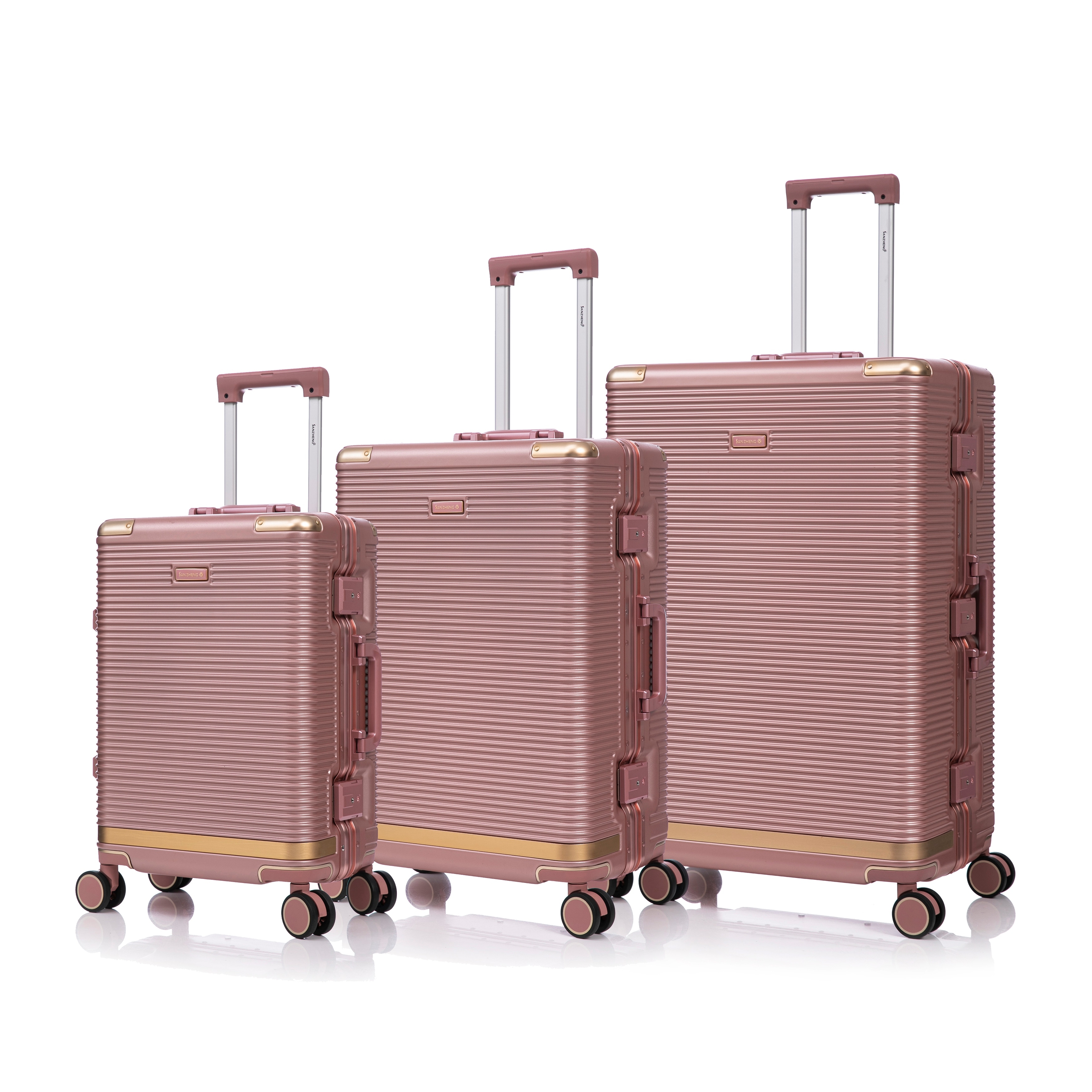 3pc PC+Aluminum Luggage Set, 20"+24"+28" Stylish Frame w/Password Lock, Travel Suitcase