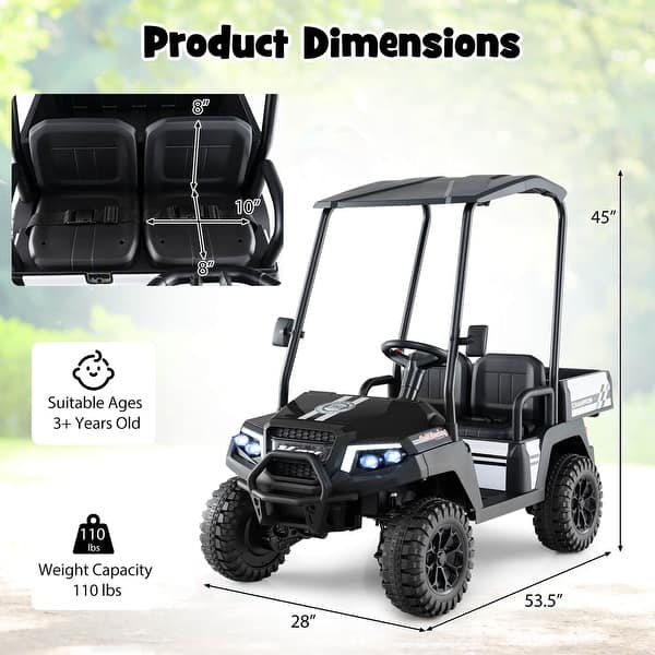 dimension image slide 0 of 3, Costway 24V 7AH Kids Golf Cart 4WD 2 Seater Ride on Car with Sun Shade