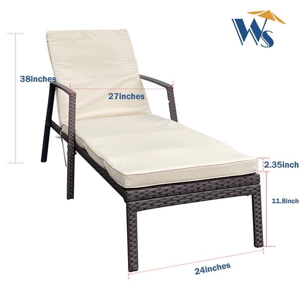 Rattan Patio Chaise Lounge Chair with Armrest and Removable Cushions