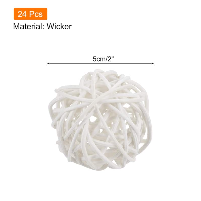 Wicker Rattan Balls 2 Inch Rattan Decorative Balls Vase Fillers - White - 24 Pcs