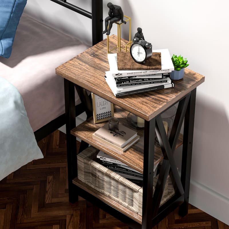 Javlergo Set of 2 Nightstand Bedside Table, Modern Small Side End Table with Open Storage Shelves