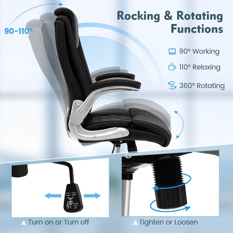 Costway PU Leather Office Chair Height Adjustable Executive Chair with - See Details