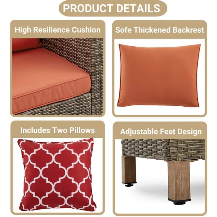 5-Piece Outdoor Wicker Patio Conversation Set
